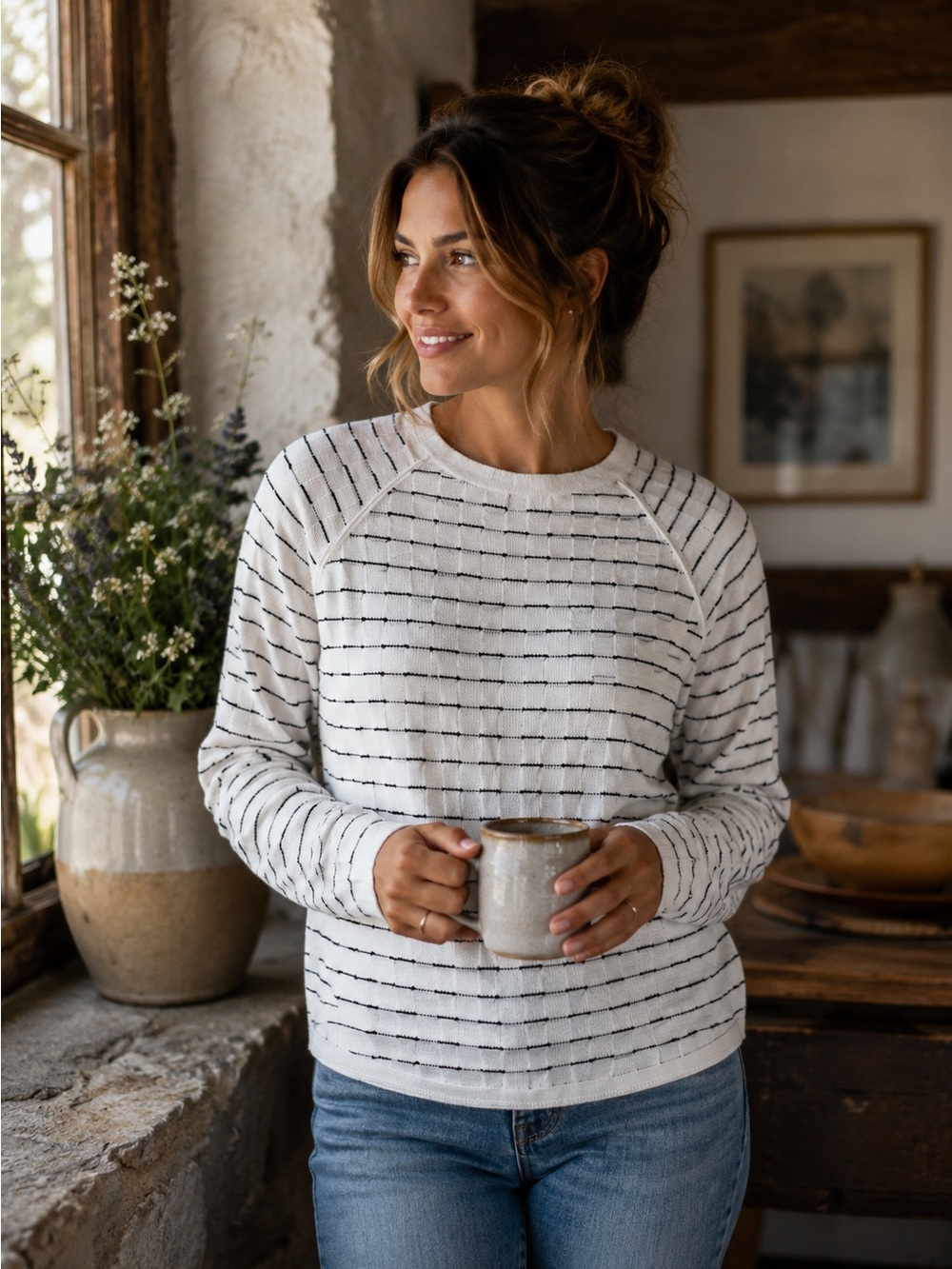 Karen Scott Black and White Striped Sweater